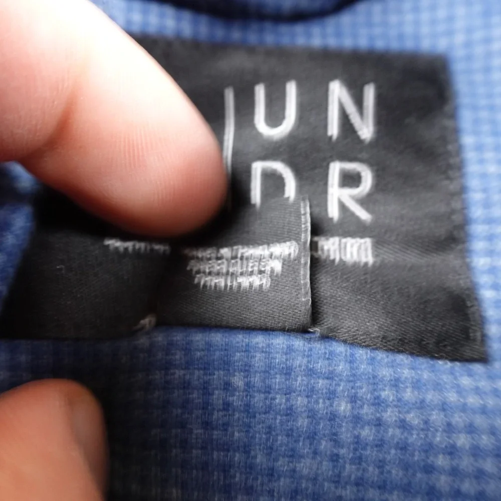 2Undr Jacket Mens M Blue Houndstooth Zip Flap Pocket Bomber‎ Sweater Sweatshirt